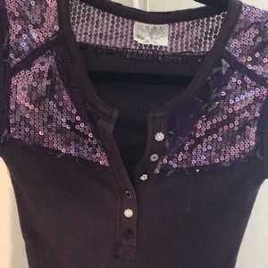 Vintage free people purple lace sequin thermal top